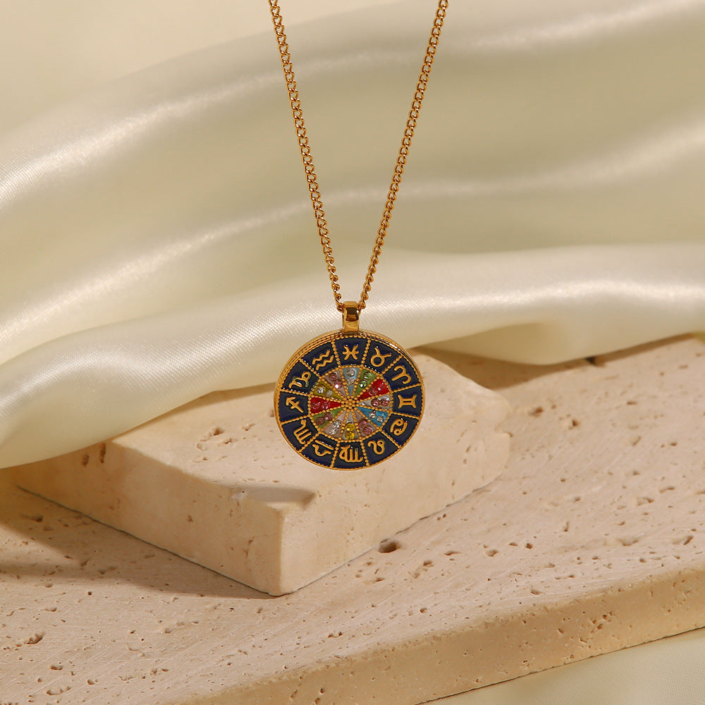 Twelve Zodiac Signs Oil Drop Inlaid Diamond Necklace
