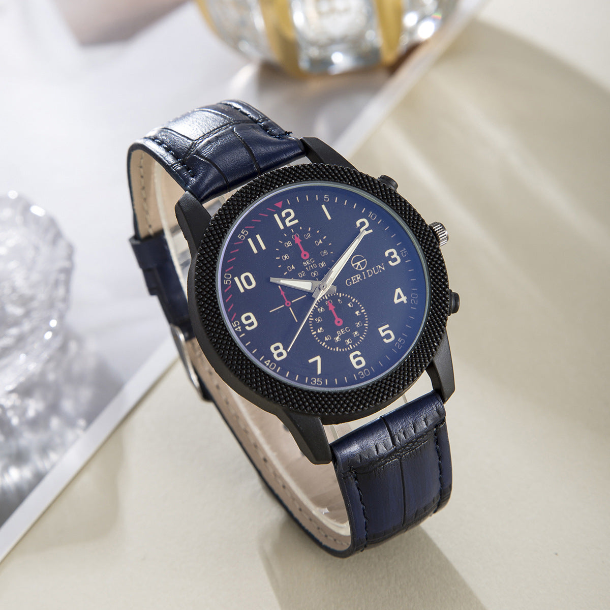 Men's Round Pointer Watch Bracelet Set