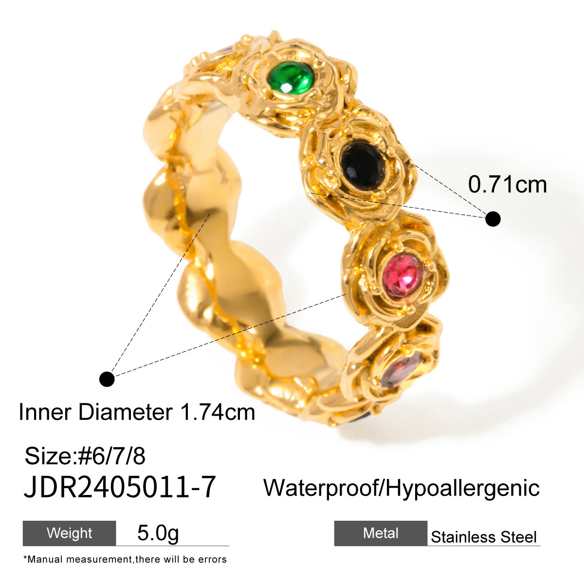 Rose inlaid round zircon ring