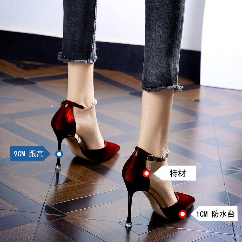 Sexy satin with red soles and high heels