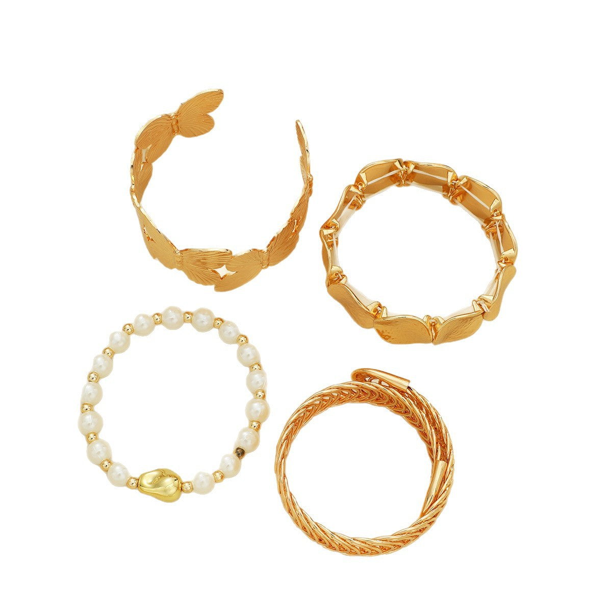 Metal Flower Pearl Bracelet Set