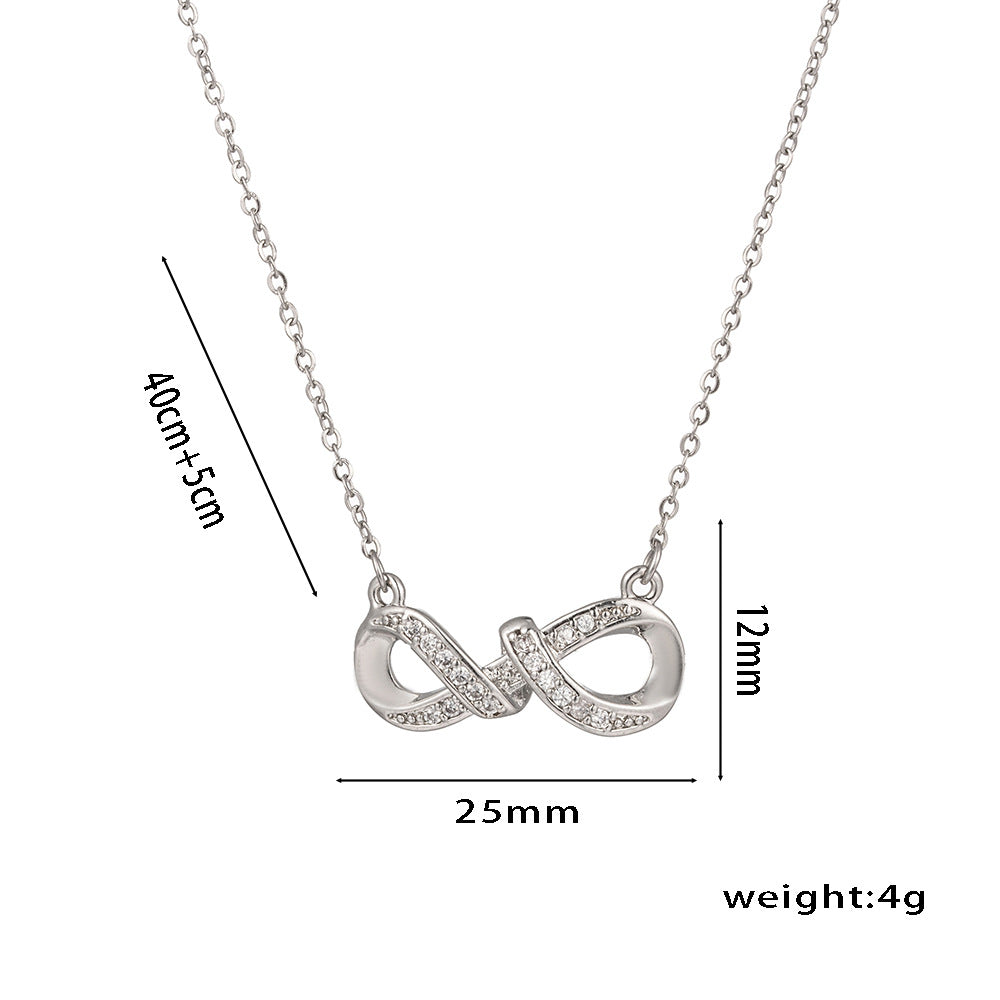 Colar de coração simples e elegante em formato de 8 com zircão, presente versátil para mulheres
