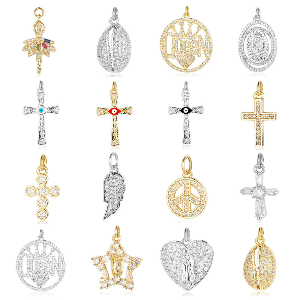 Virgin of the Cross Copper Zircon Shell Necklace Bracelet Pendant