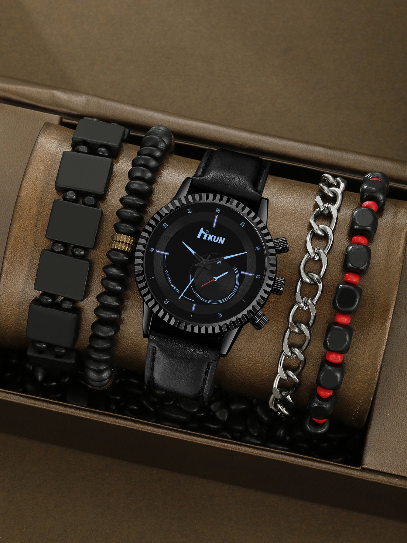 Men's Quartz Watch Air Beaded Bracelet Set
