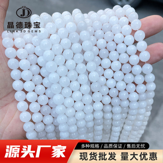 White chalcedony loose beads imitation Hetian jade round beads