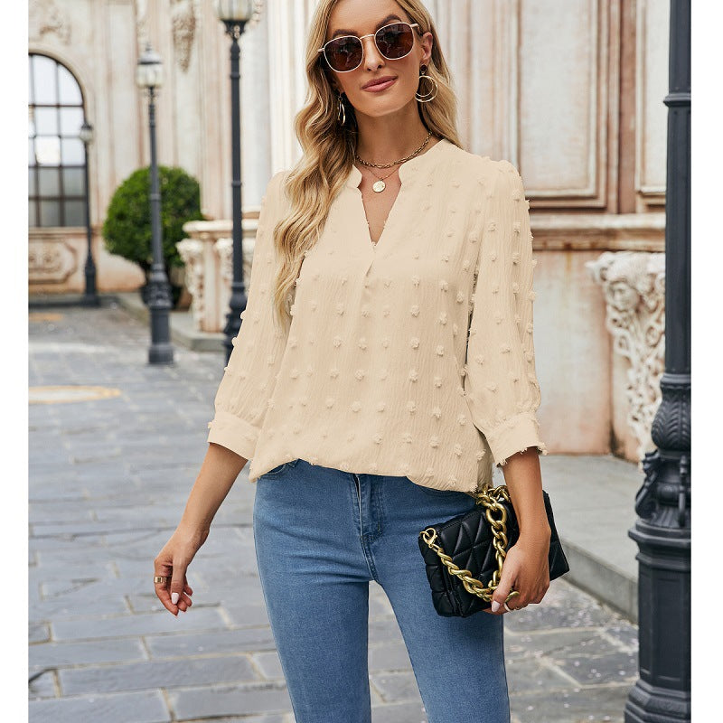 Seven-quarter-sleeved chiffon top