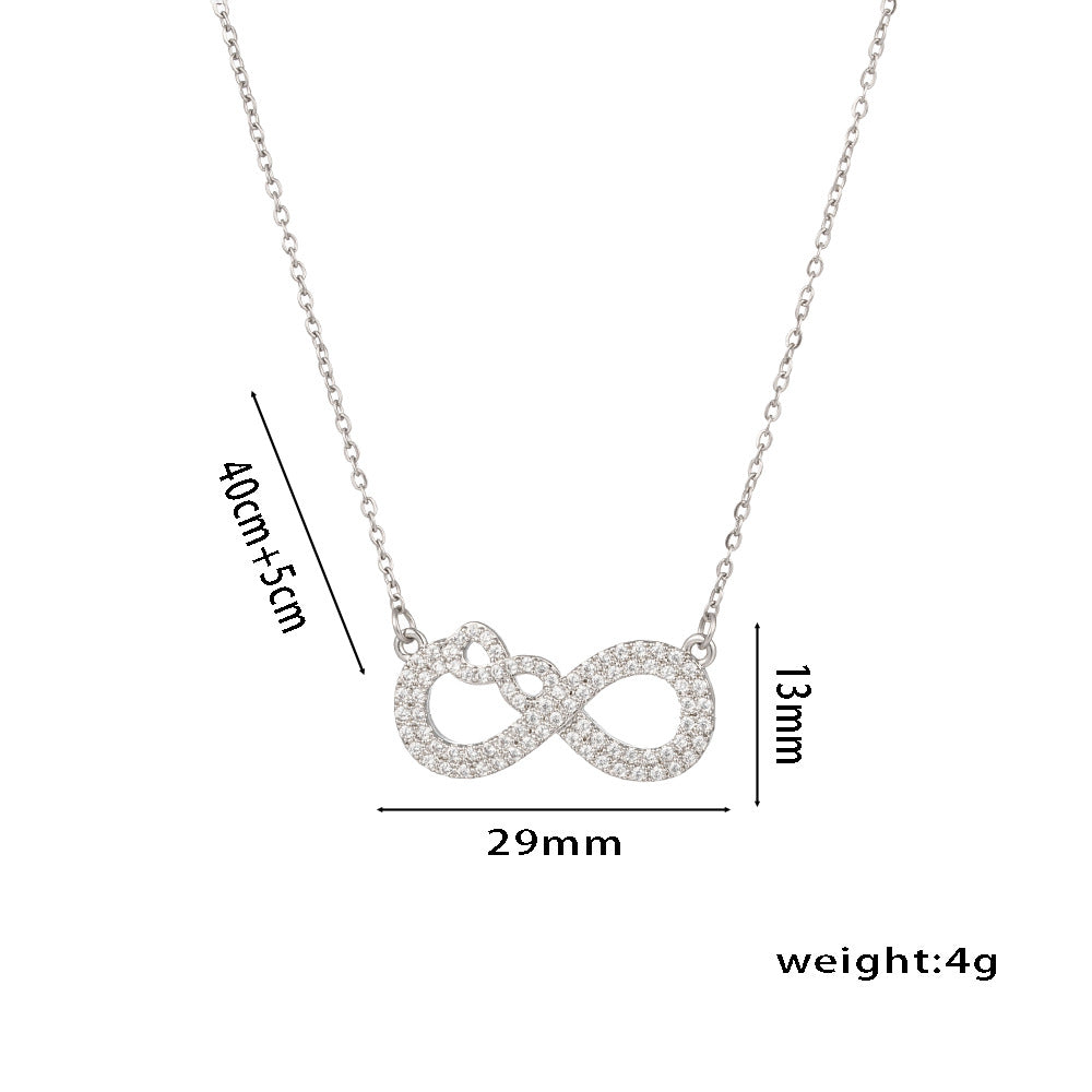 Colar de coração simples e elegante em formato de 8 com zircão, presente versátil para mulheres