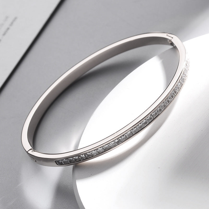 Titanium Steel Round Crystal Bracelet — Korean Minimalist