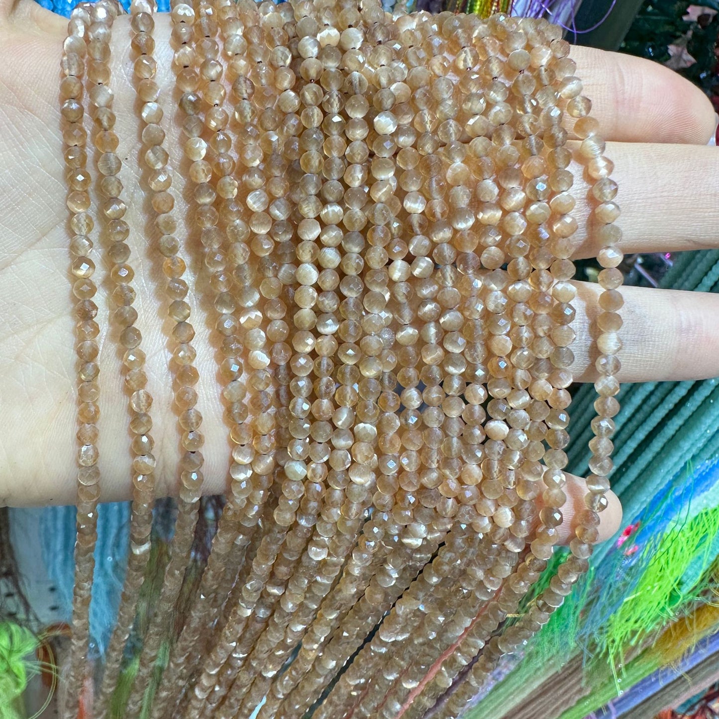 2-3mm natural faceted cat's eye beads