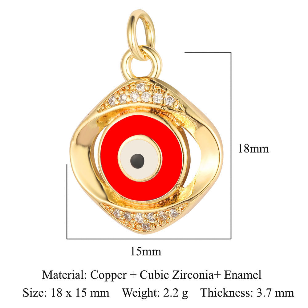 Colgante de cobre y circonita con forma de ojo del diablo y siete cuentas