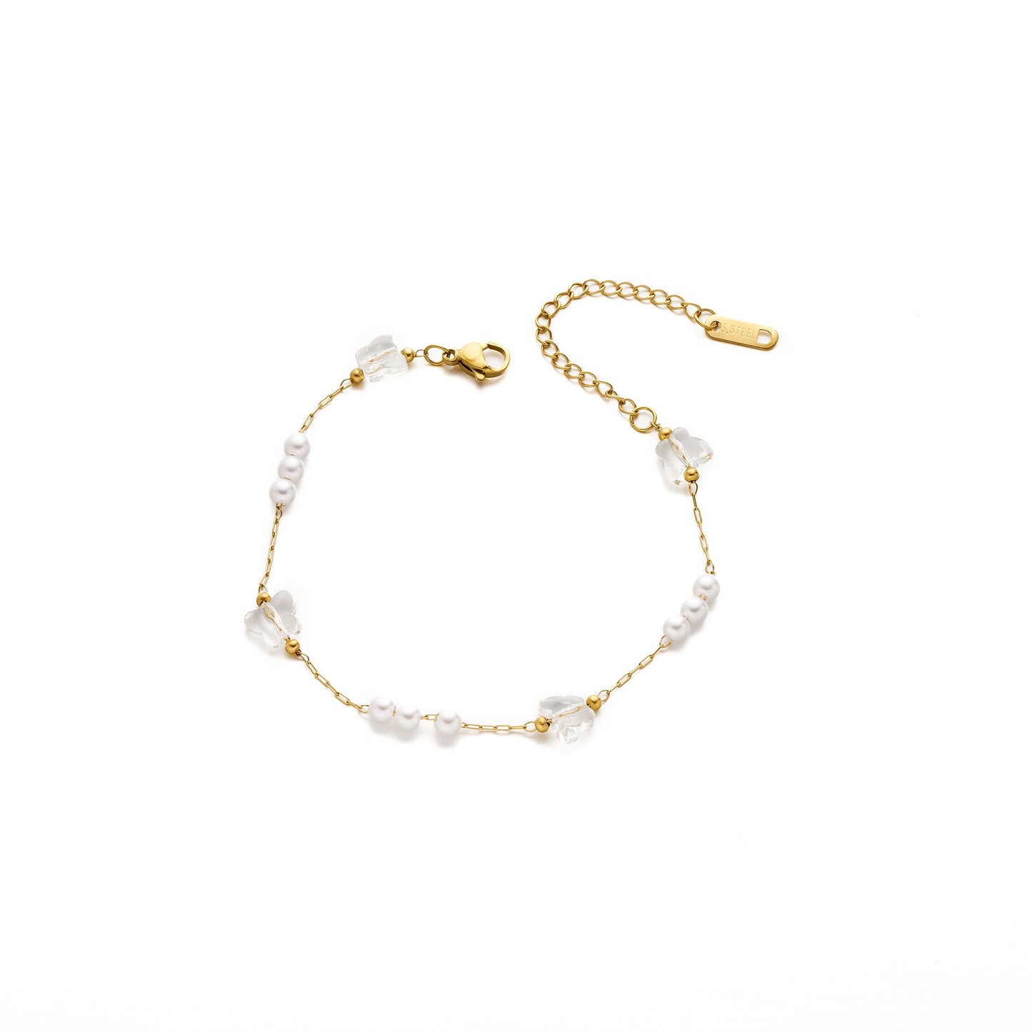 18K Gold Titanium Steel Butterfly Pearl Bracelet