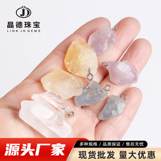 White crystal long strip rough stone pendant.