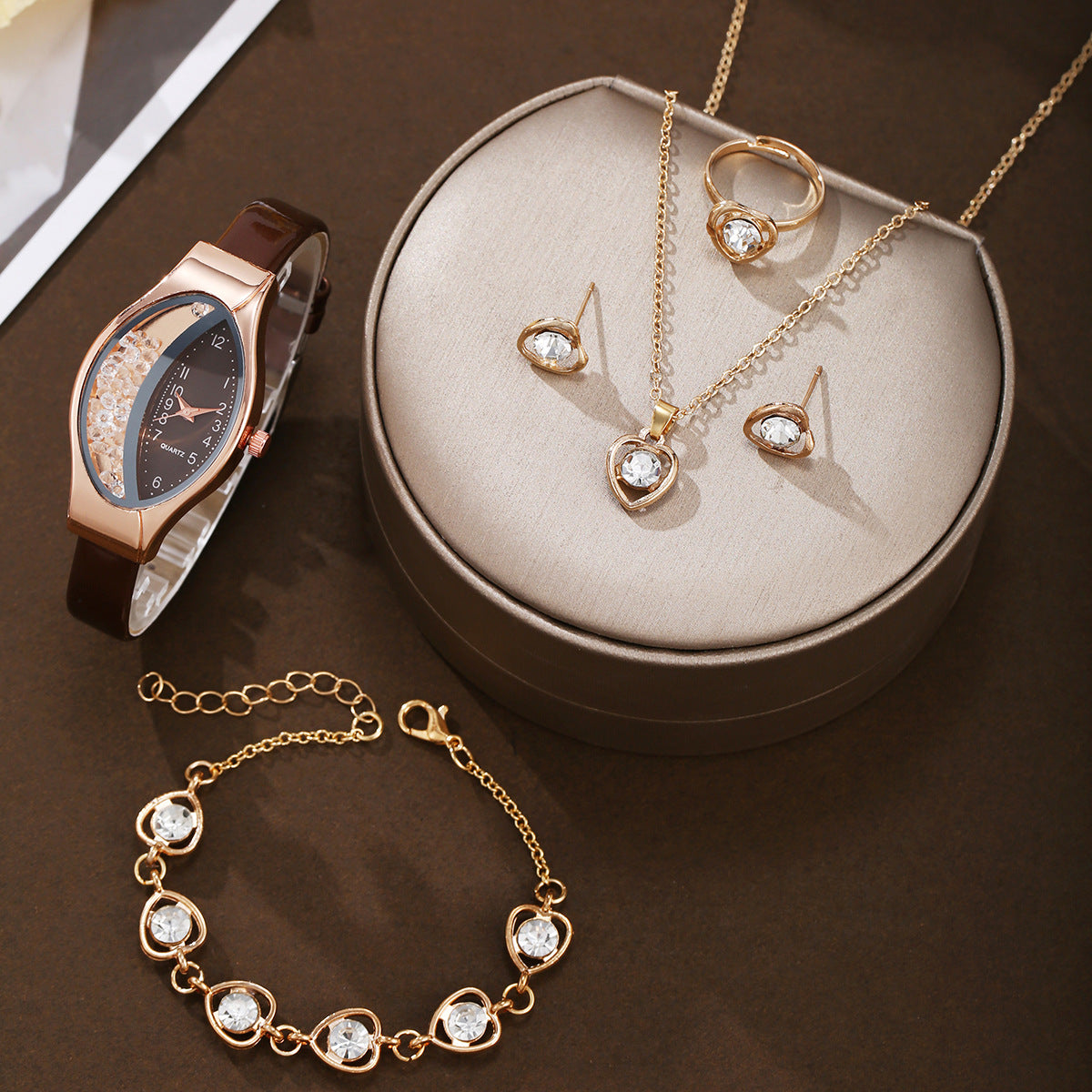 Watch Peacock Peach Heart Jewelry Set