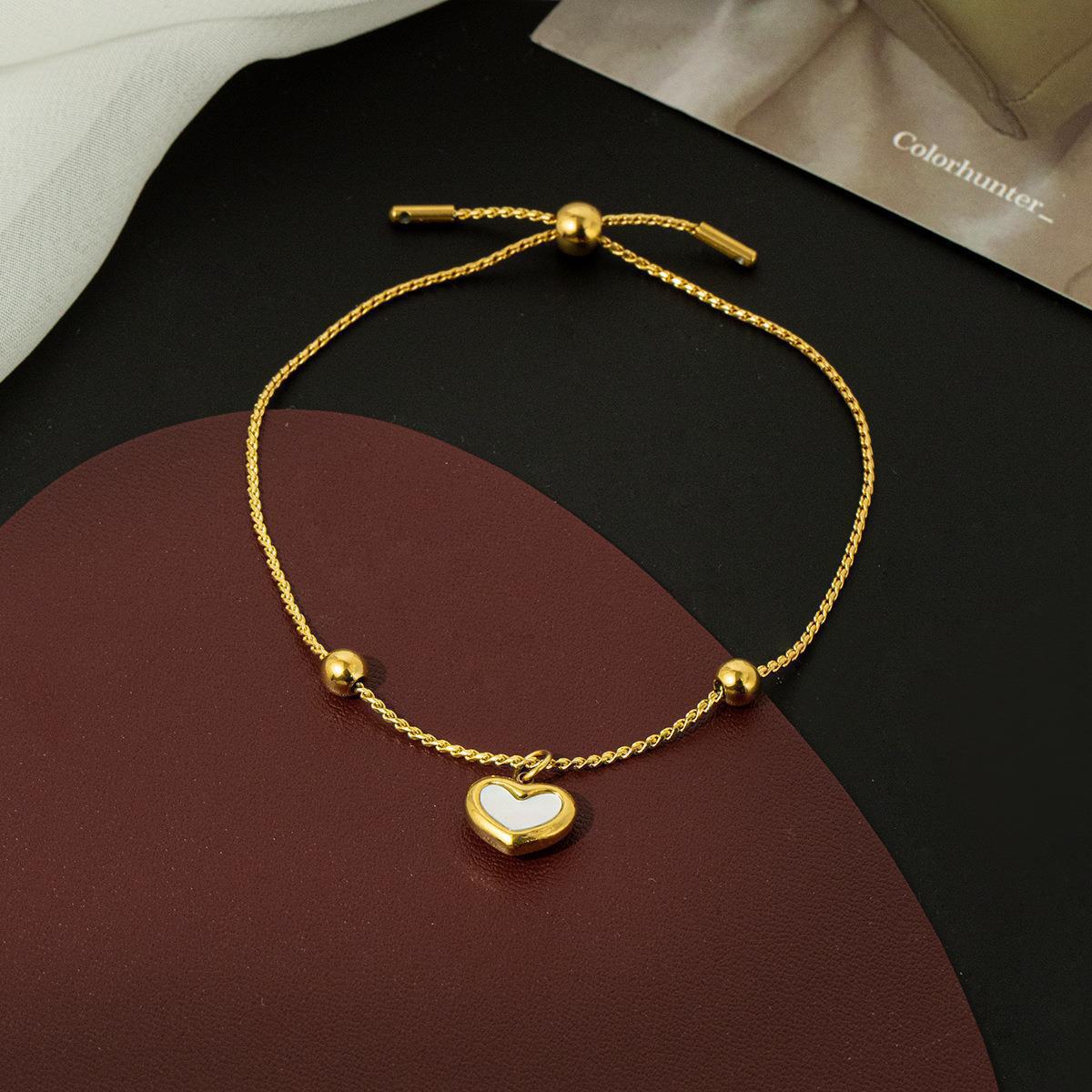 Korean-Style Mother-of-Pearl Peach-Heart 18K Titanium Steel Collarbone Necklace