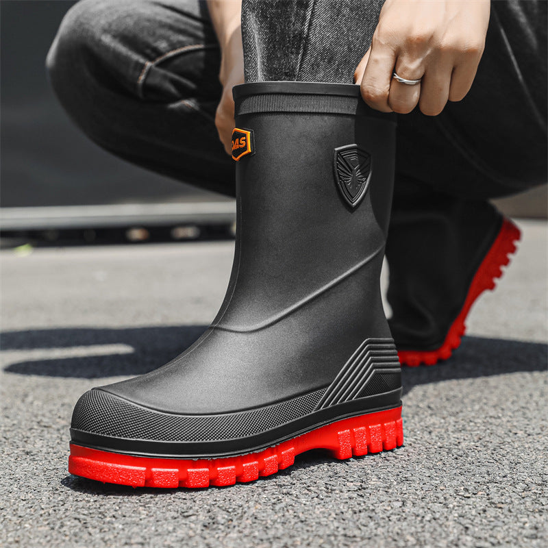 Rain shoes men's medium tube versatile thick sole