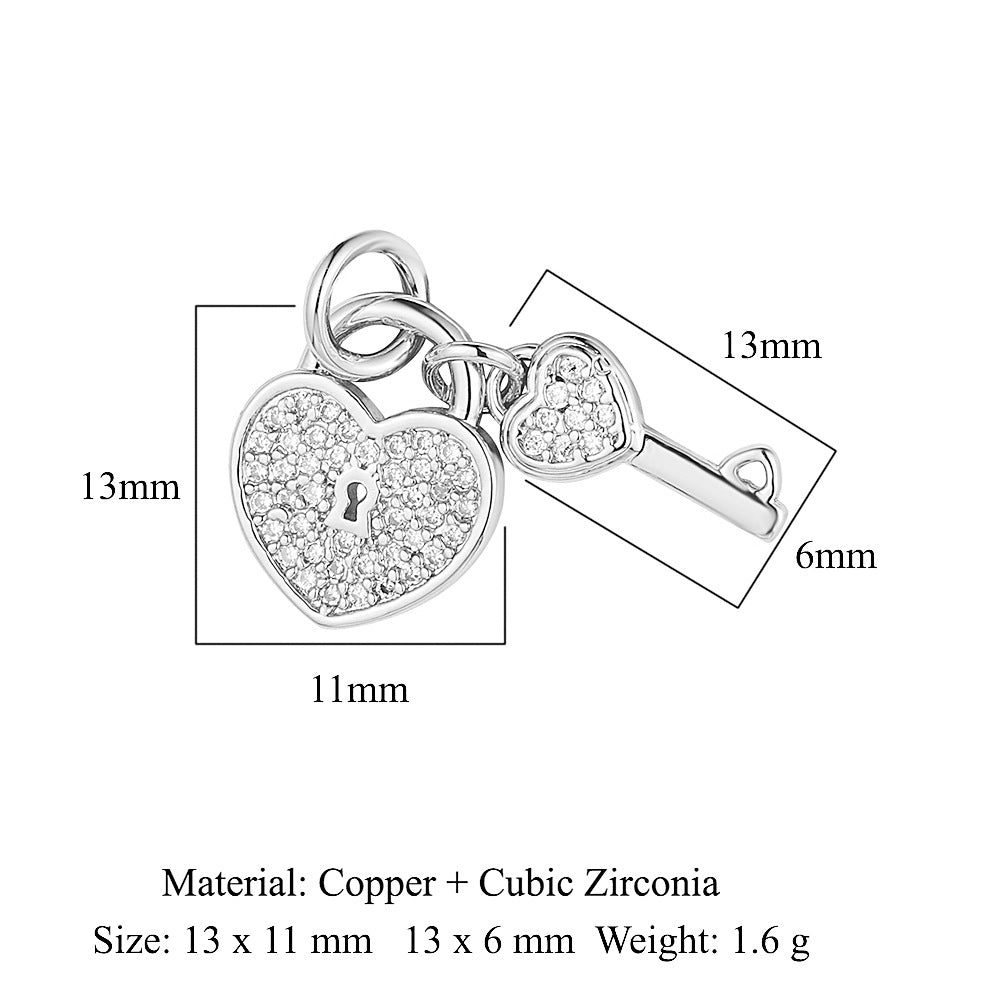 Colgante de cobre y circonita con forma de llave y candado en forma de corazón de melocotón