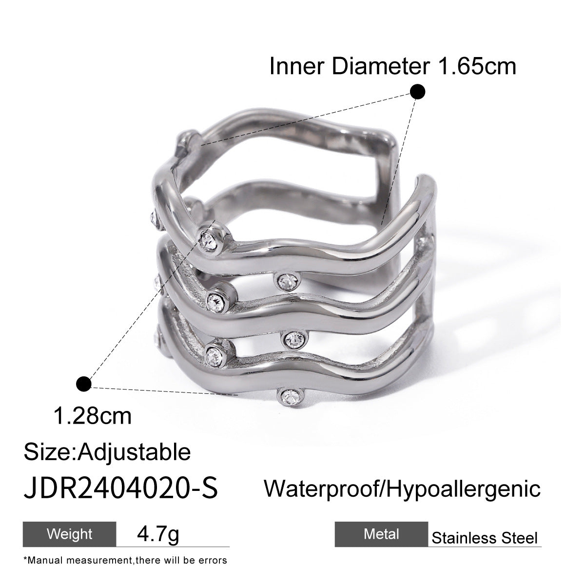 Three-layer ripple rhinestone ring