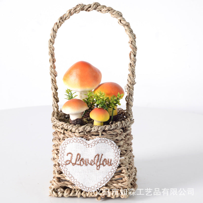 Simulation straw basket mushroom bonsai