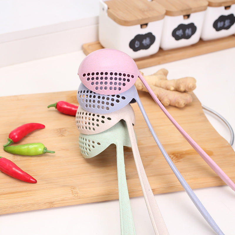 Cuchara de paja de trigo, cuchara de plástico con mango largo