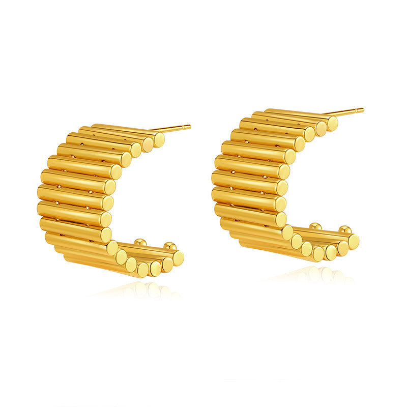 18K Gold Plated Stainless Steel Gear Design Hoop Earrings