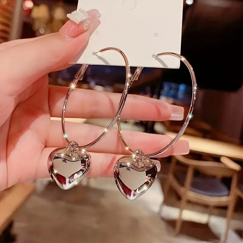 Gold Hollow Heart Hoop Earrings