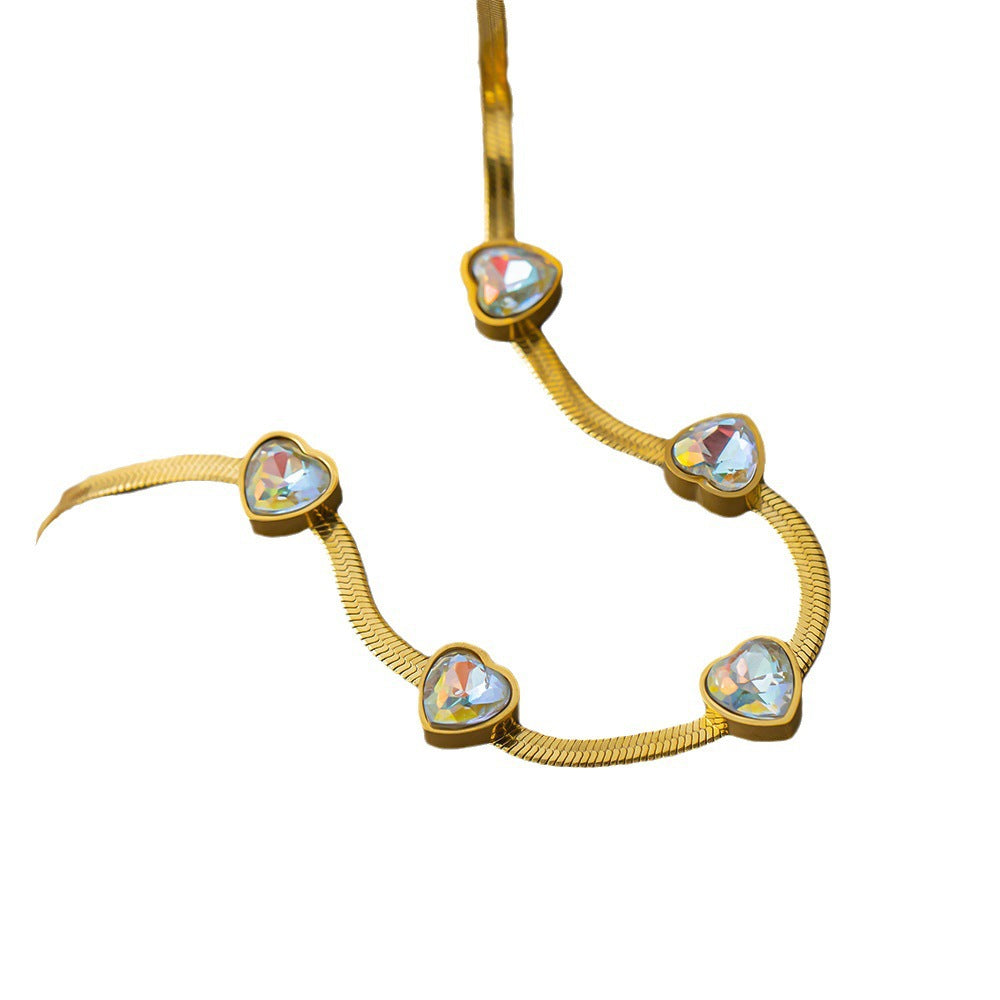 Women's 5A Crystal Heart 18K Gold-Plated Titanium Steel Collarbone Necklace