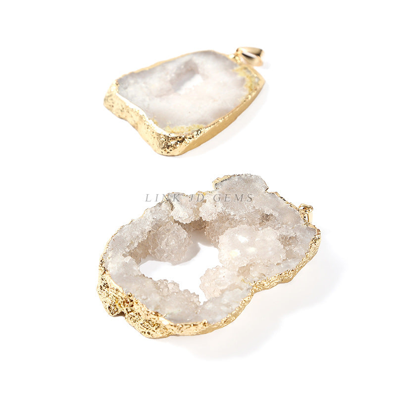 Electroplated gold edge agate crystal hole pendant
