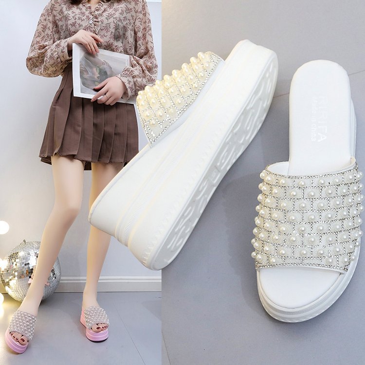 Wedge slippers female pink