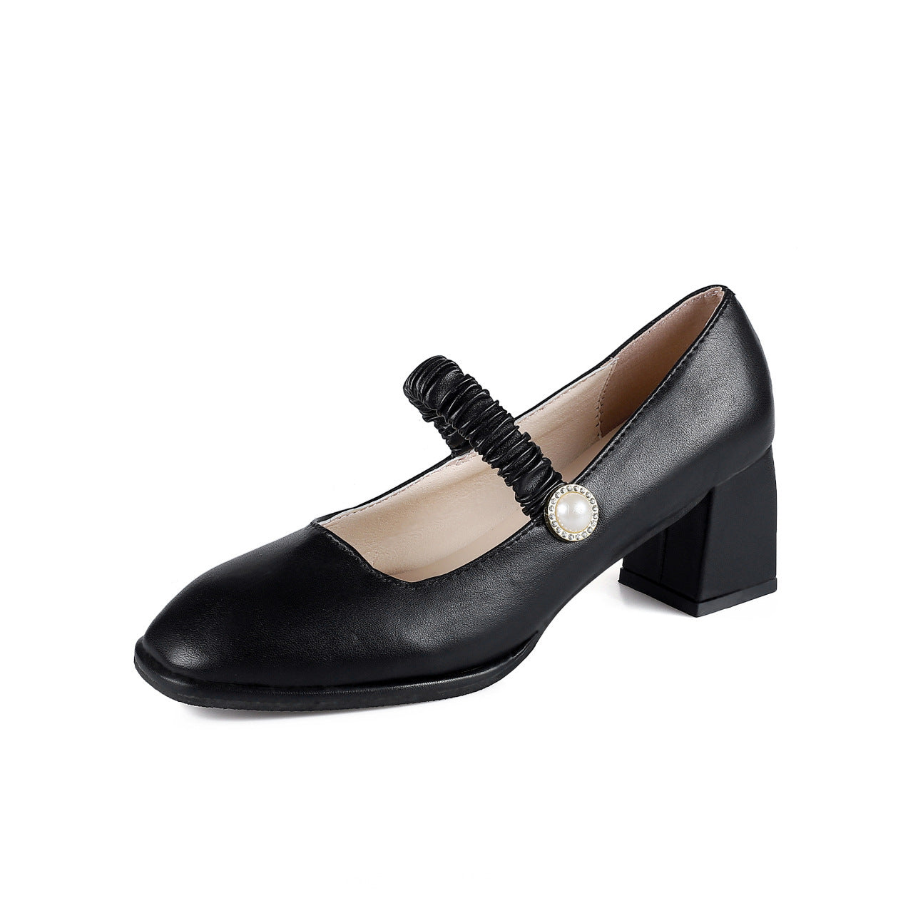 Square head shallow mouth high heel single shoes women