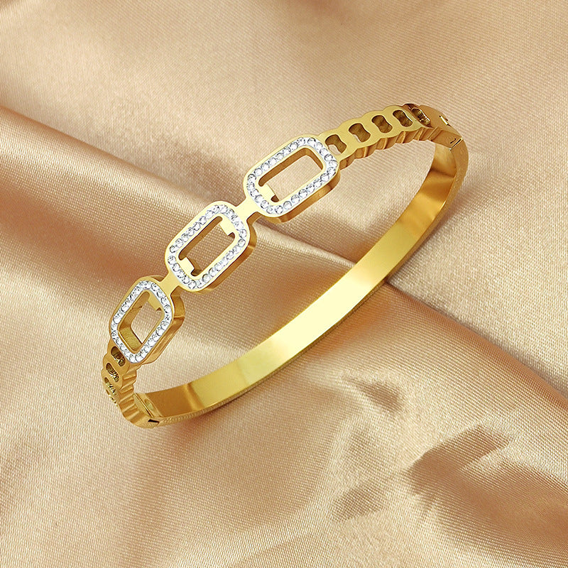 Oval with drill hollow titanium steel bracelet