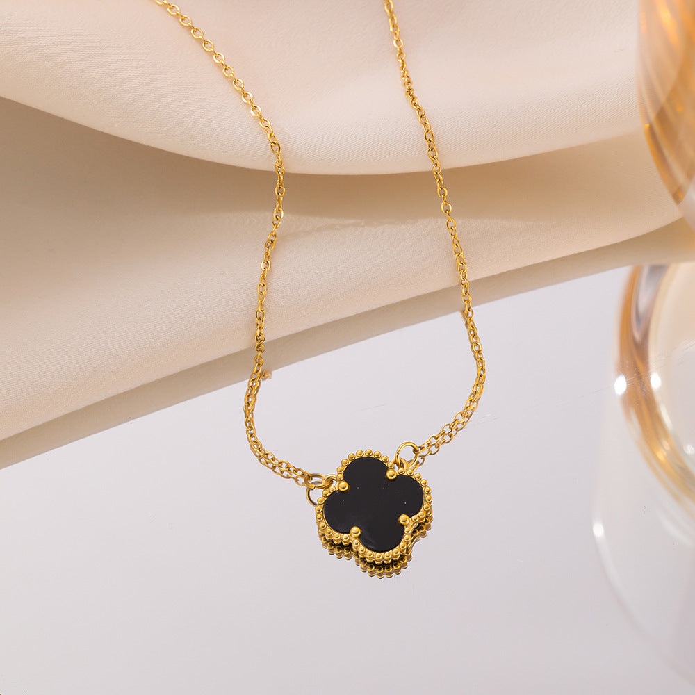 Double-sided four-leaf clover necklace for women