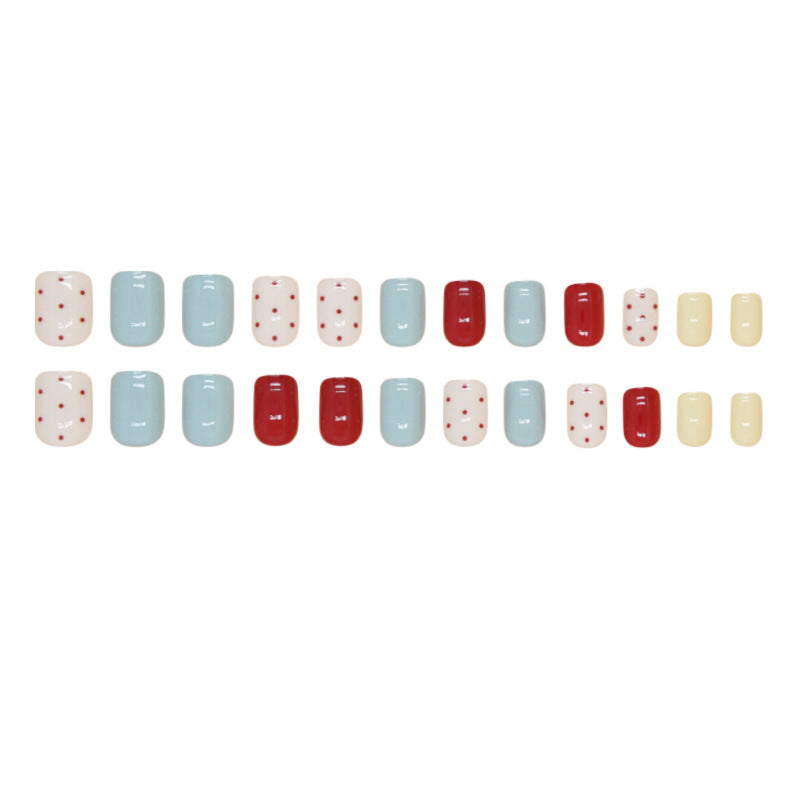 Polka Dot Short Square Vintage Nail Stickers 24 Pieces