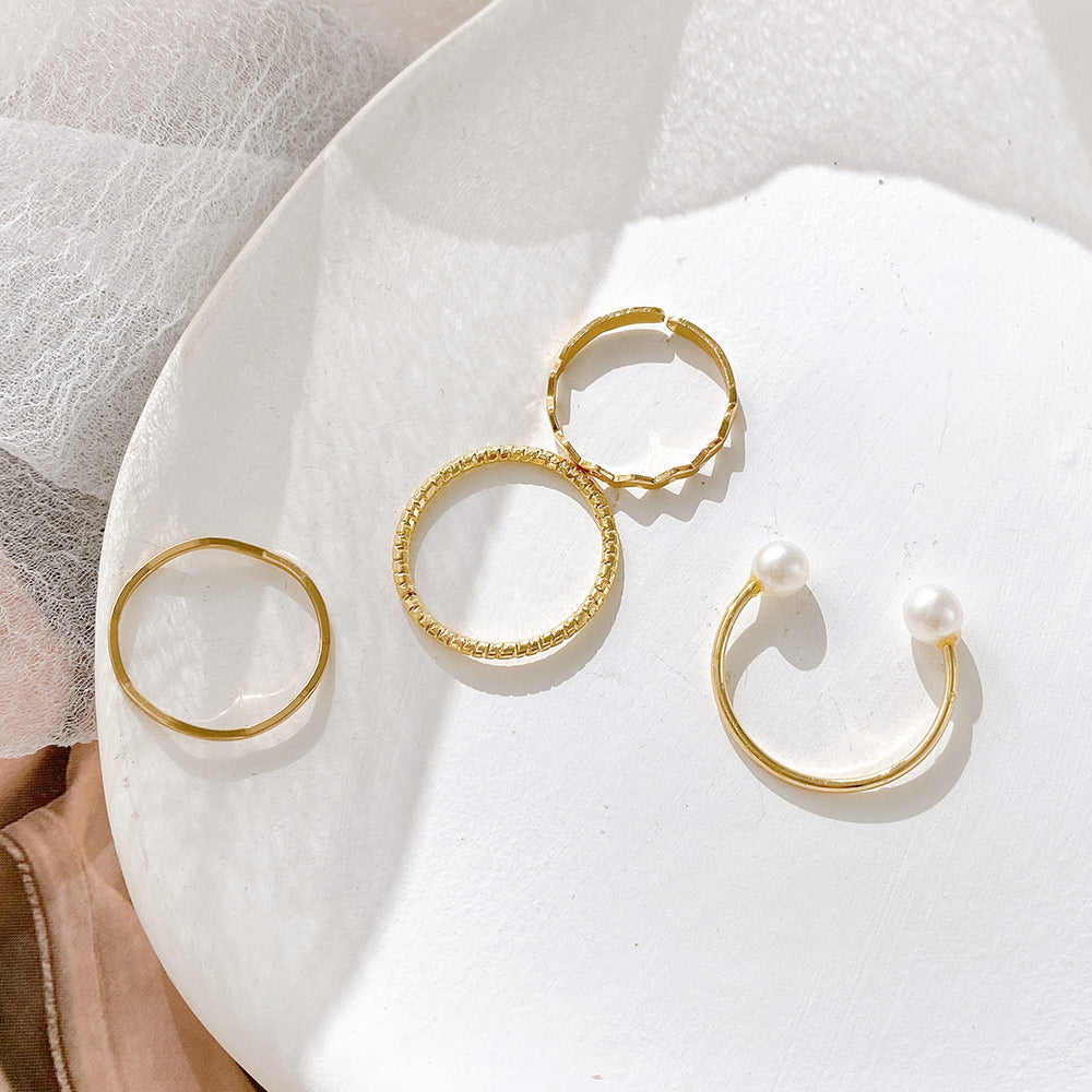 Pearl wave twist ring set four pieces
