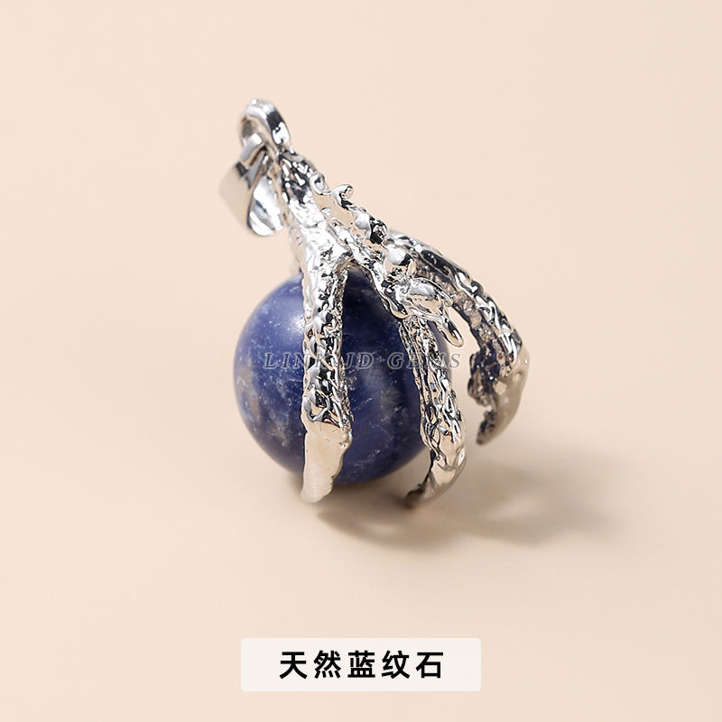 15Mm Natural Crystal Eagle Claw Alloy Pendant