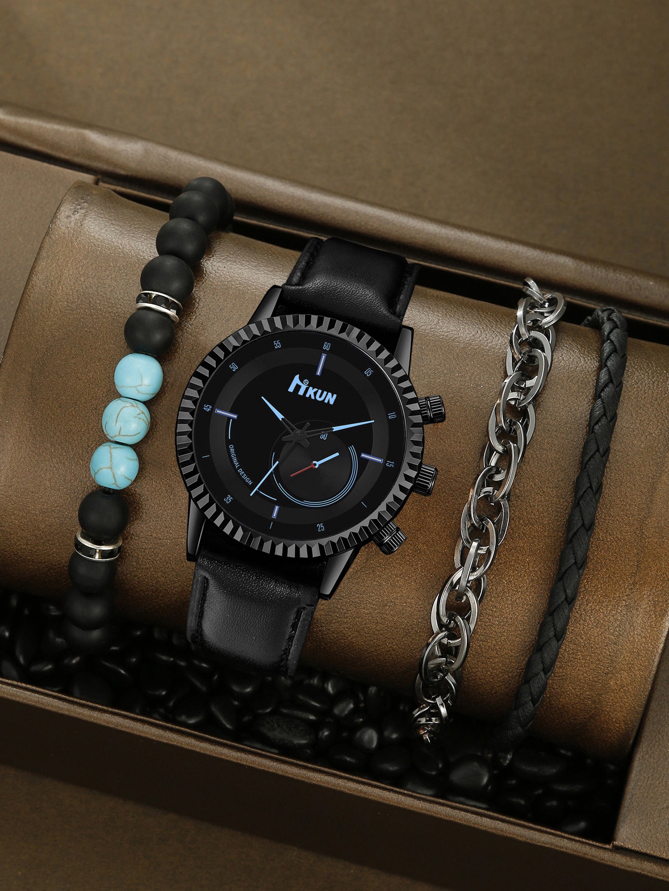 Men's Quartz Watch Air Beaded Bracelet Set