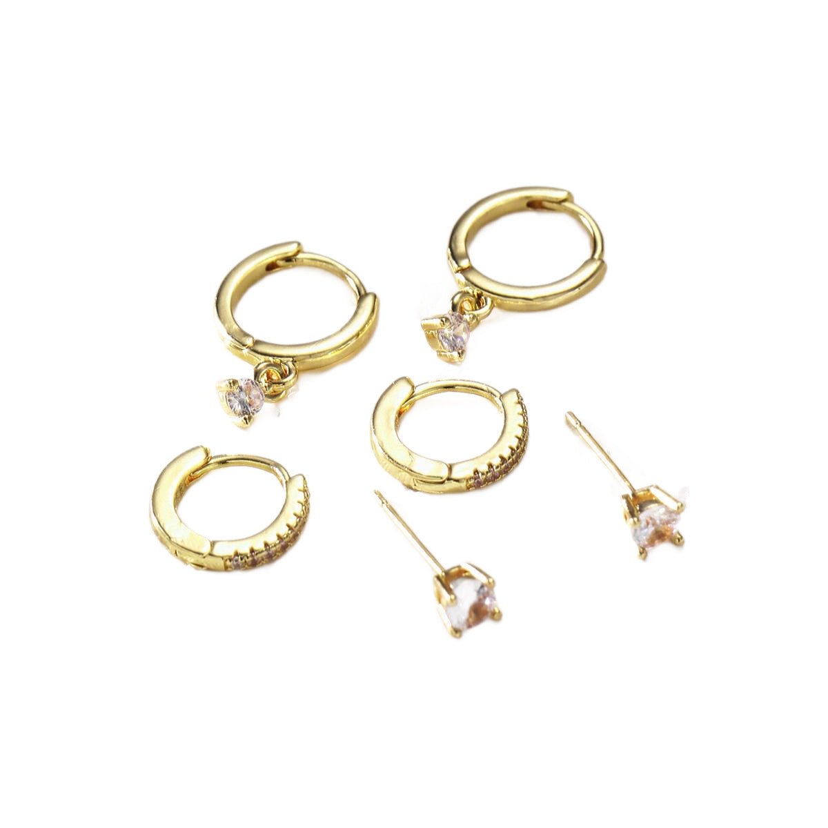 Zircon Stud & Drop Earring Set
