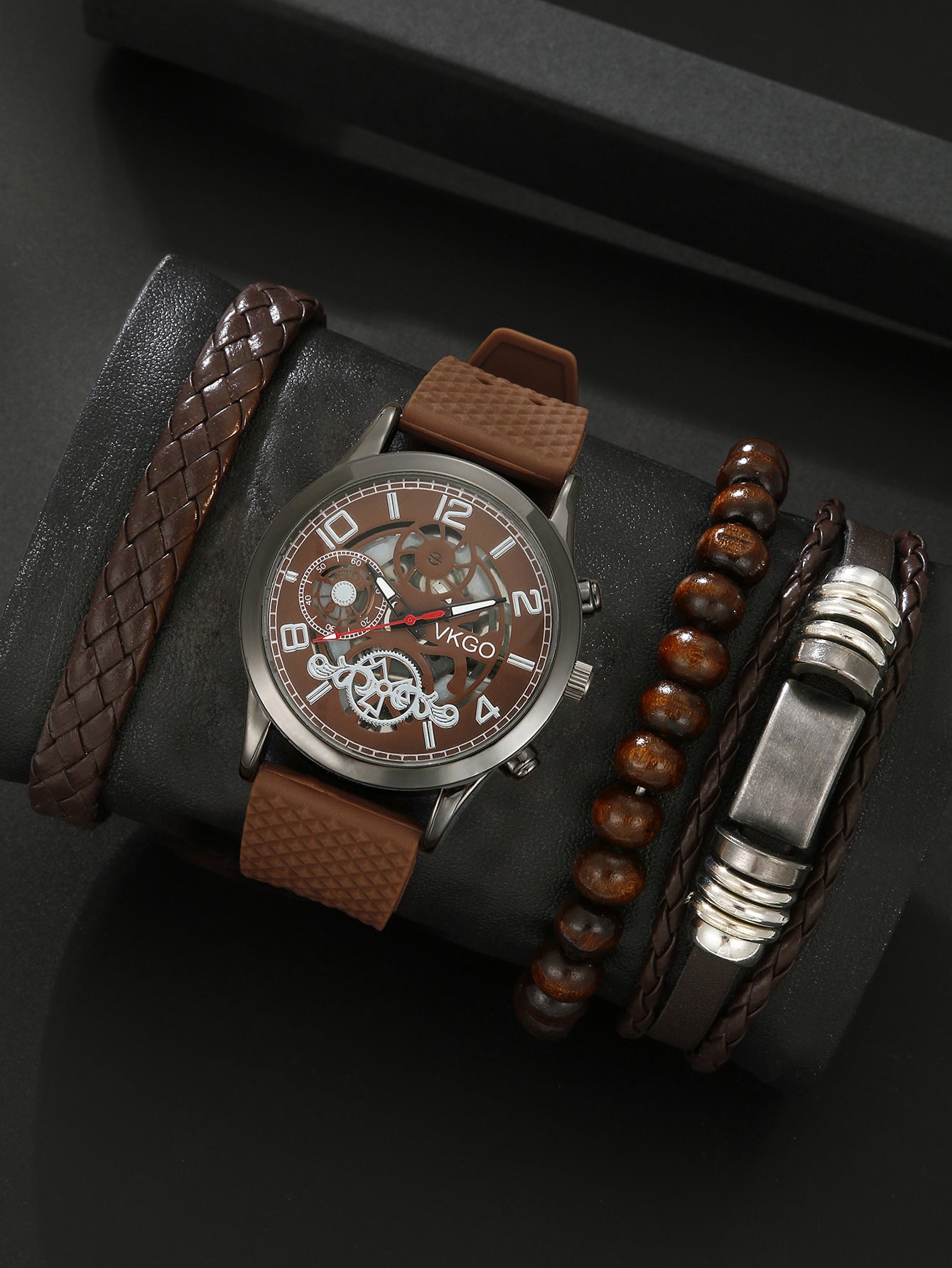 Alloy Watch Leather Strap Bracelet Set