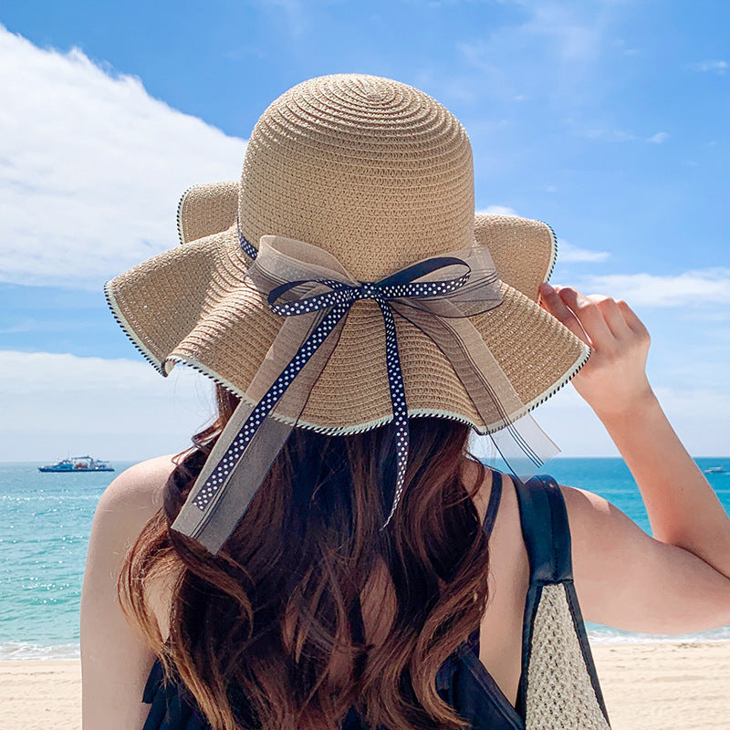 Wave-Edge Bow Wide-Brim Hat