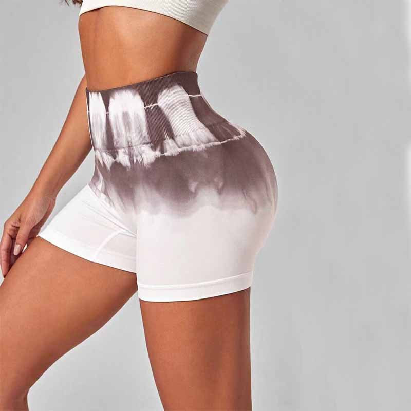 Shorts de yoga con levantamiento de glúteos y cintura alta con efecto tie-dye sin costuras