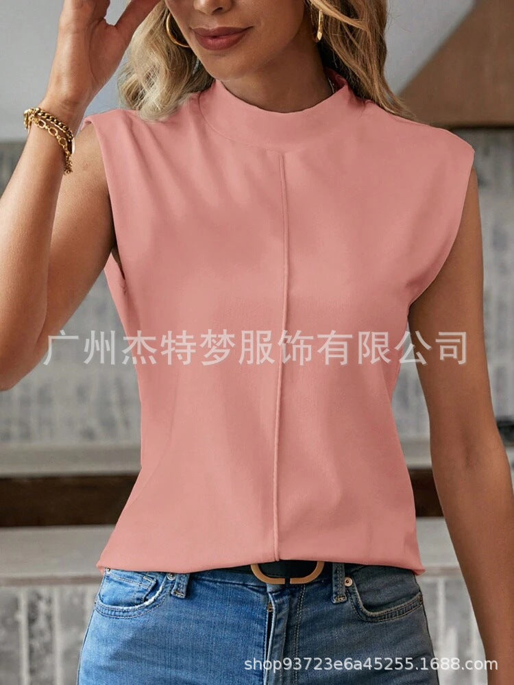 Solid color sleeveless crew neck vest top