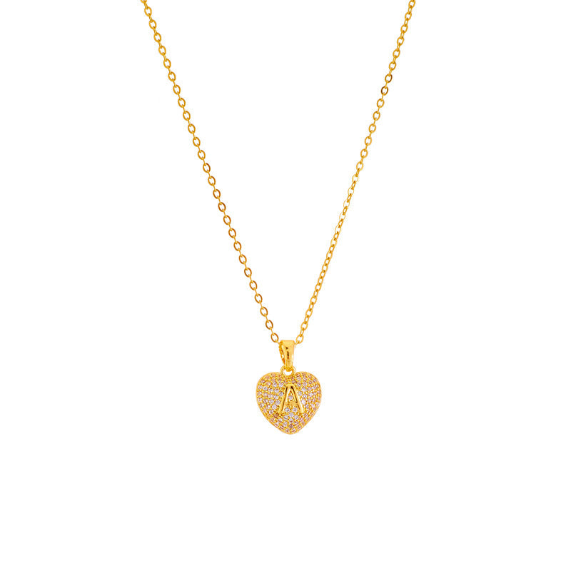 Peach Heart A Letter Titanium Steel Necklace