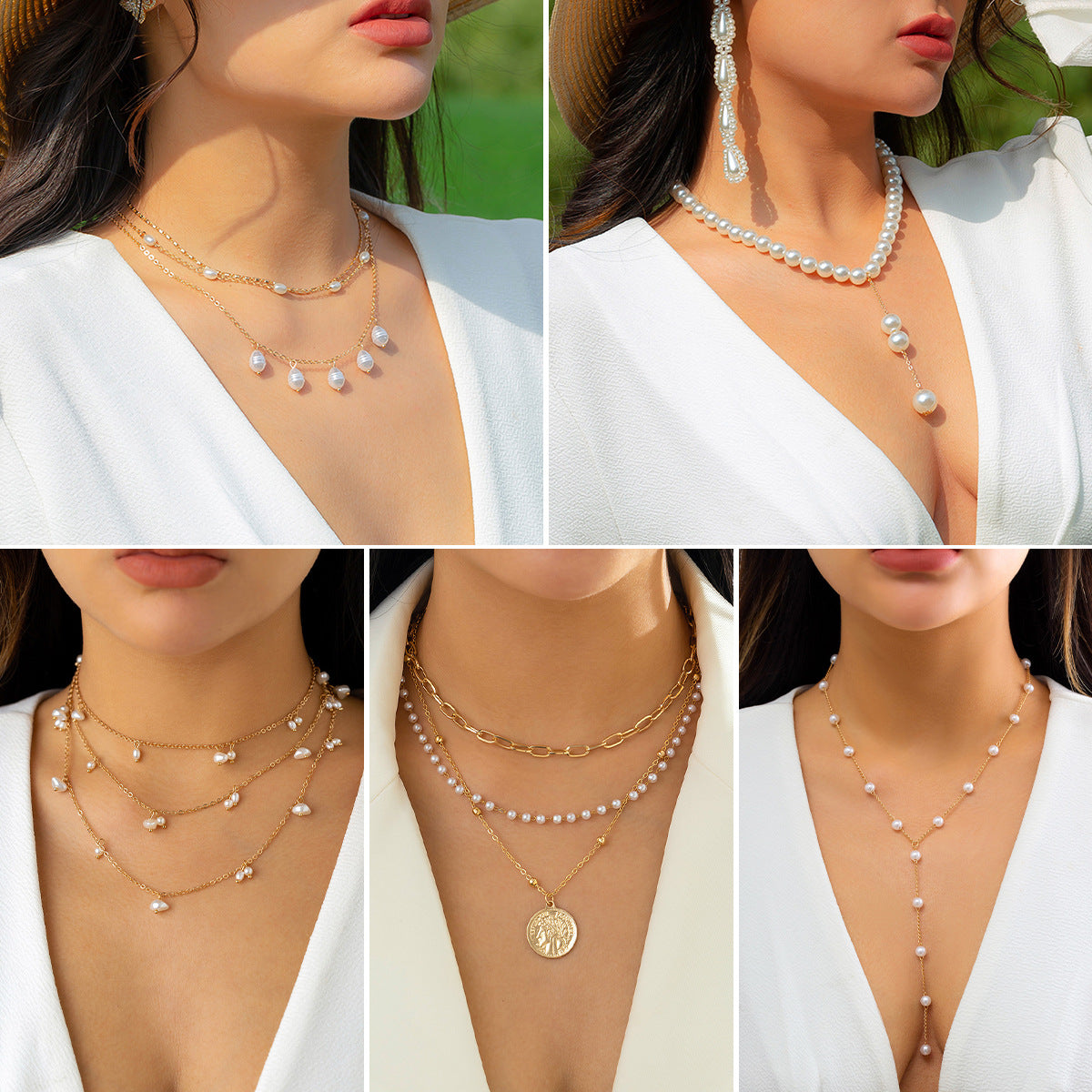 Apila collares de perlas largos