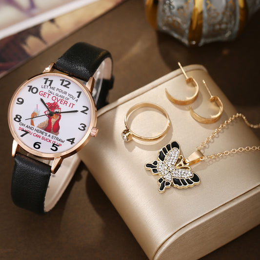 Watch Pearl Butterfly Pendant Jewelry Set