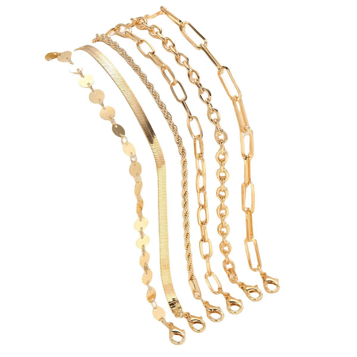 Gold Chain Bracelet Set (6-piece)