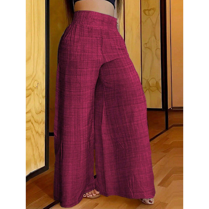 Solid color high-waisted and thin wide-leg pants