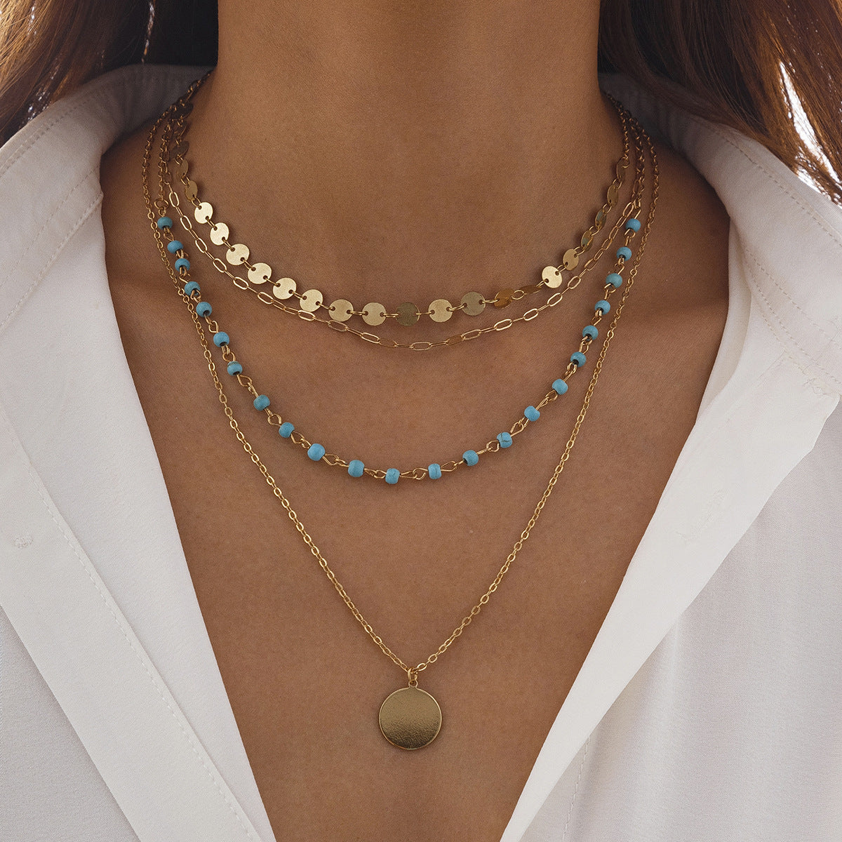 Collar punk con lentejuelas y flores de cristal multicapa