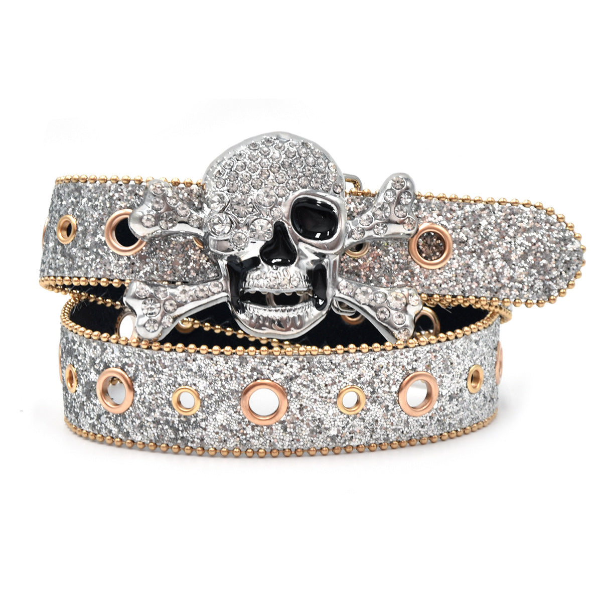 Silver Big Skull Rhinestone Belt