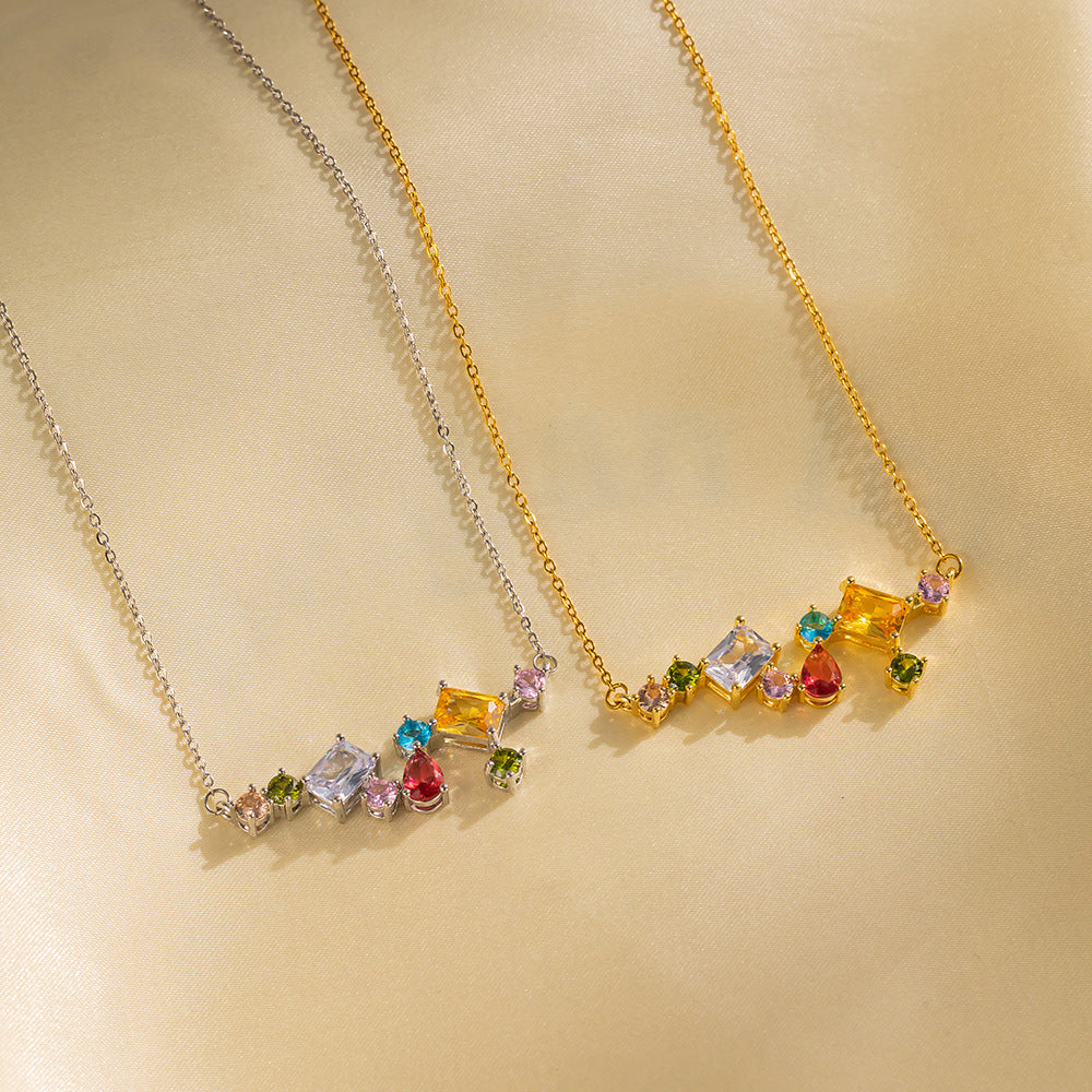 Colar de gota de zircão colorido doce, simples e chique