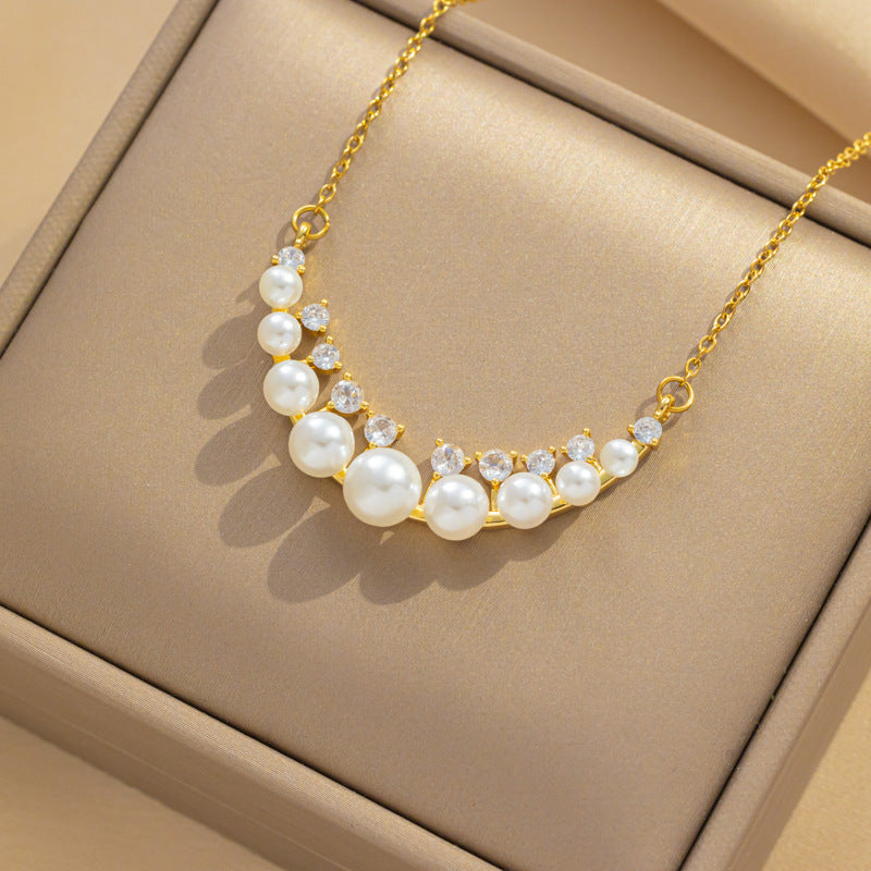 Unique Chic Pearl Titanium Steel Necklace Set