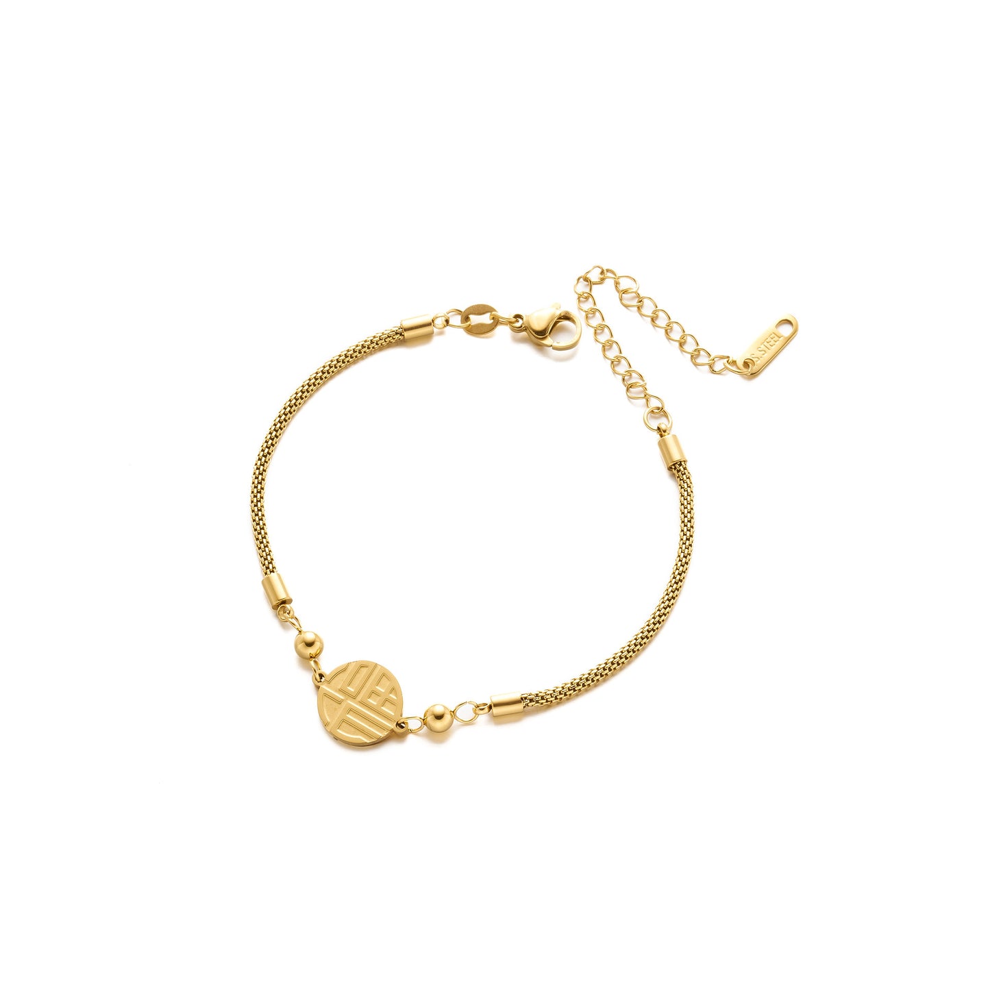 Women's Double-Sided "Fu" Titanium Bracelet — 18K Gold-Plated, Non-Fading